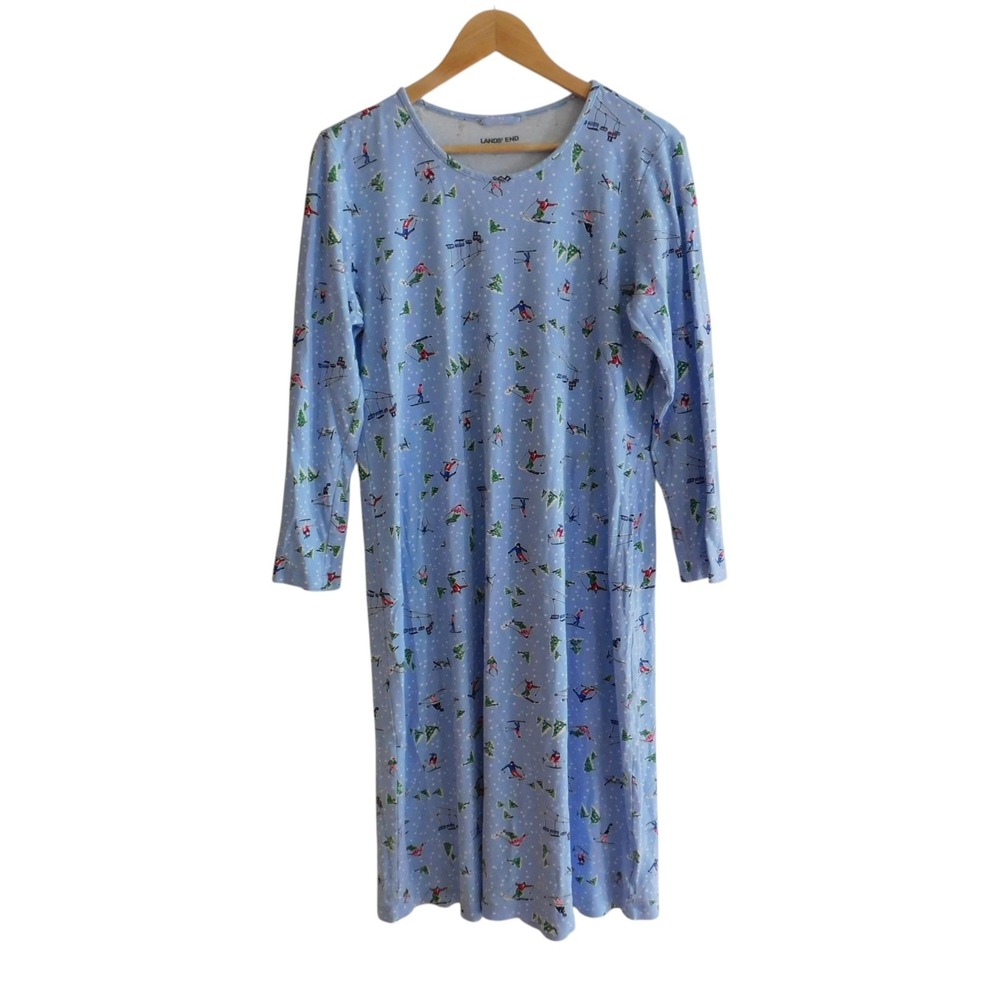 Lands' End womens Nightgown Long Sleeve Blue Sking Size Medium
